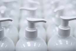 white plastic bottles with pump